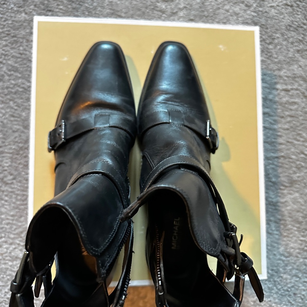 Michael Kors Black Leather Ankle Boots with Buckle Detail - Picture 4 of 4